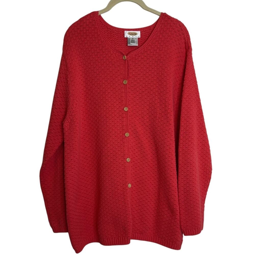 Talbots Woman Cardigan 1X Dark Coral Button Front 100% Cotton Knit Sweater